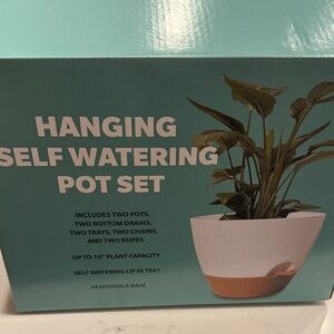 Hanging self watering pot set-2
2 pots, bottom drains, trays, chains, and ropes